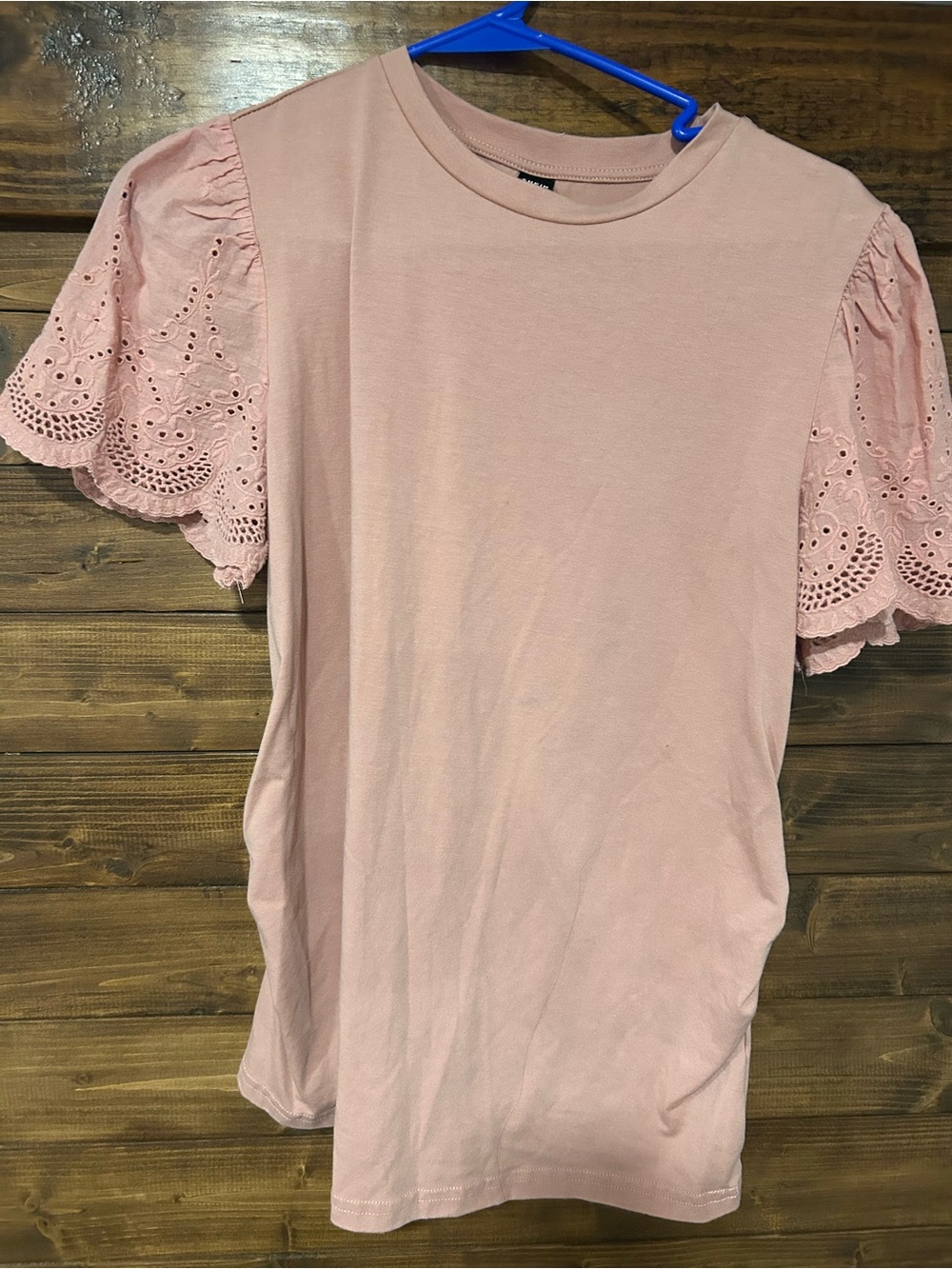 SHEIN Dusty Pink Eyelet Puff Sleeve Tee